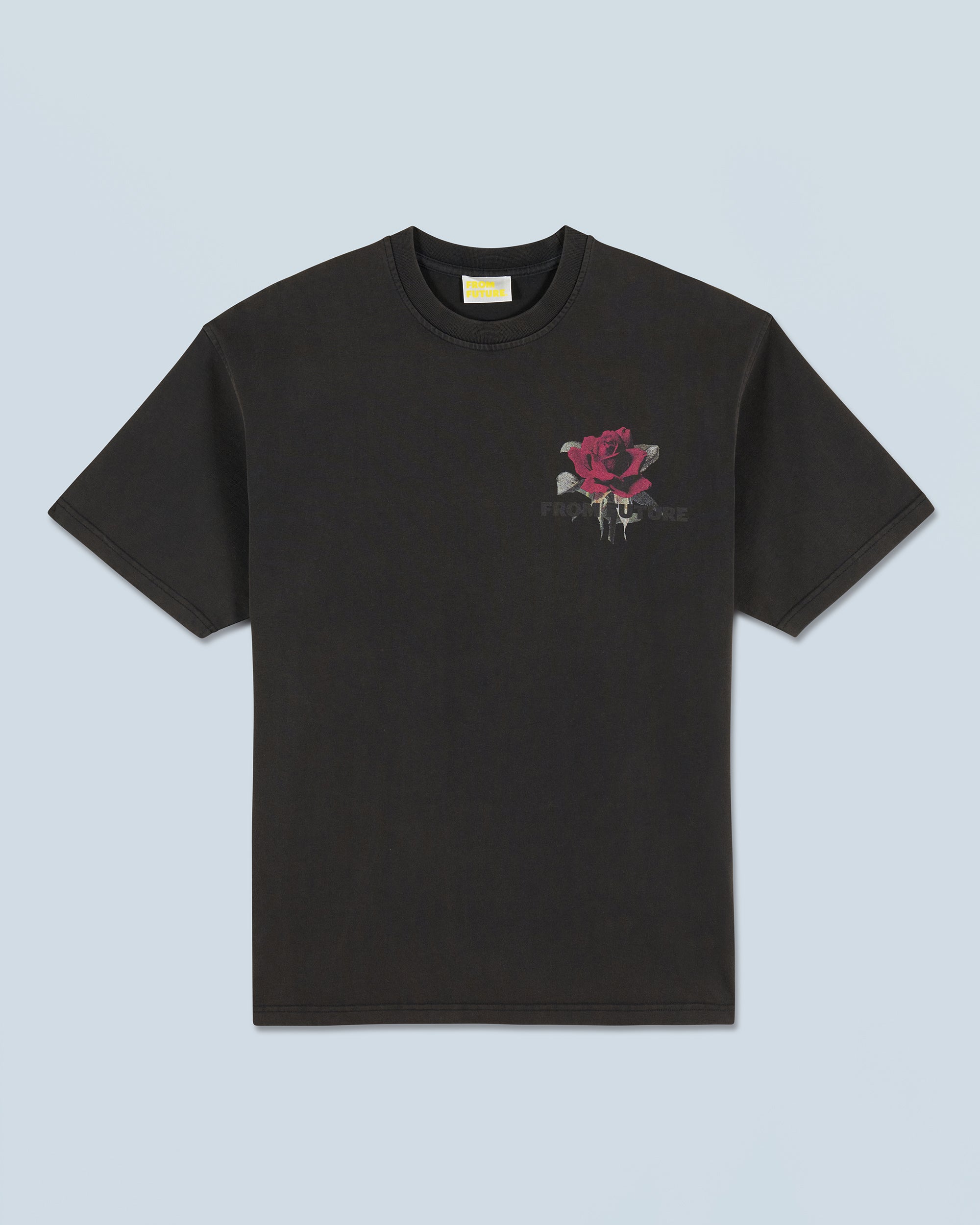 WASHED BLACK / NEW / QTY : 17 / T-shirt Col Rond Manches Courtes Roses - Washed Black