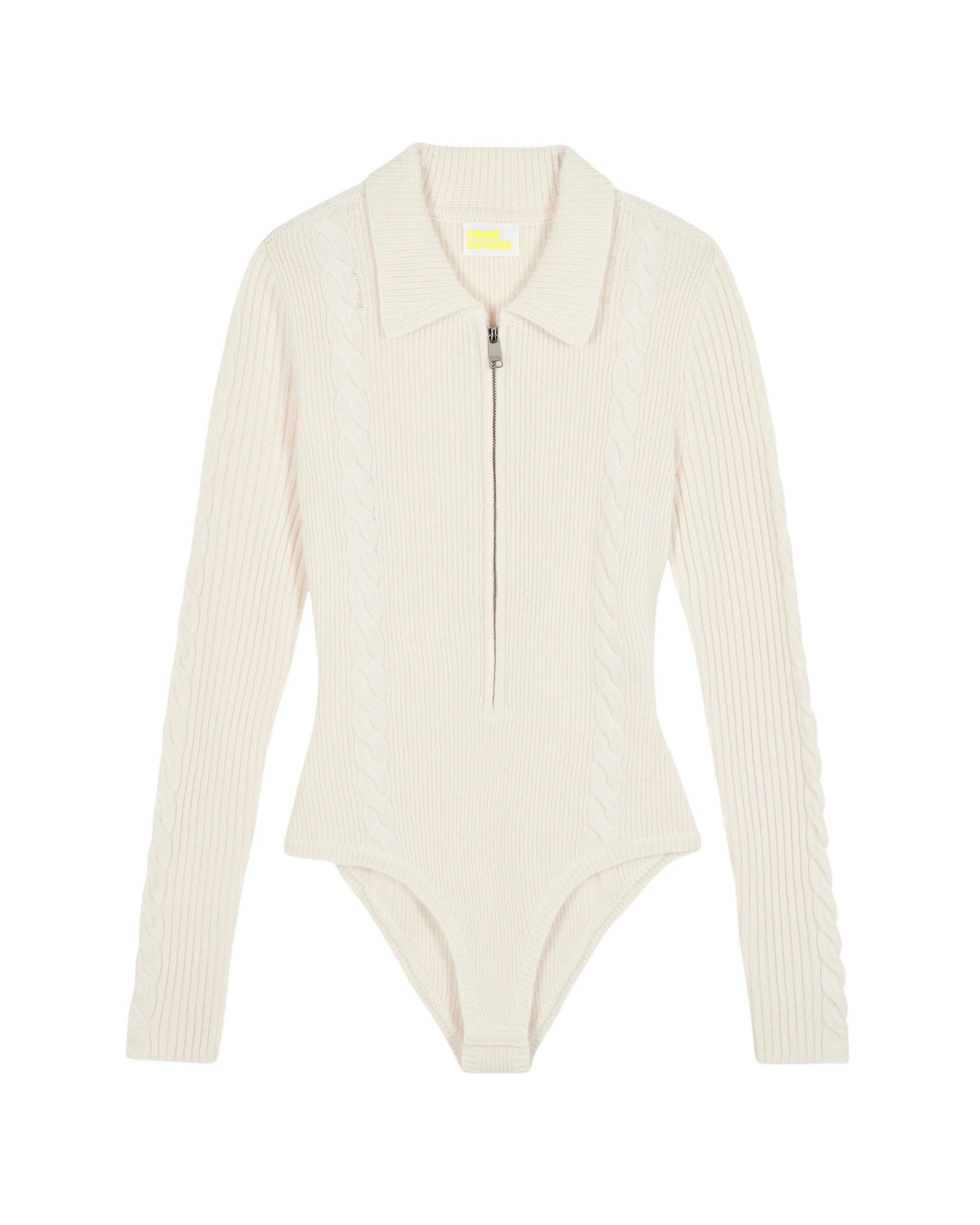 Long-sleeved cashmere bodysuit - Ecru