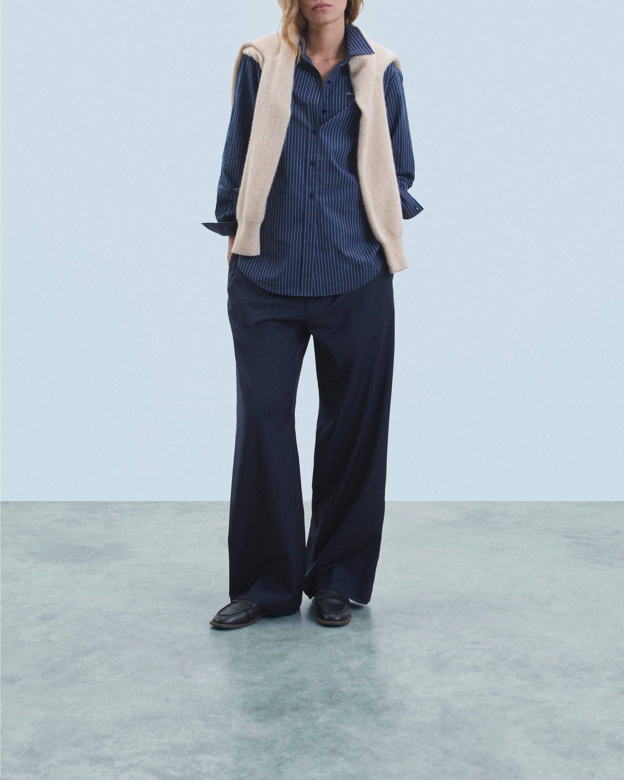 Chemise à manches longues - Bleu Foncé Rayé