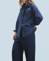 Chemise à manches longues - Bleu Foncé Rayé