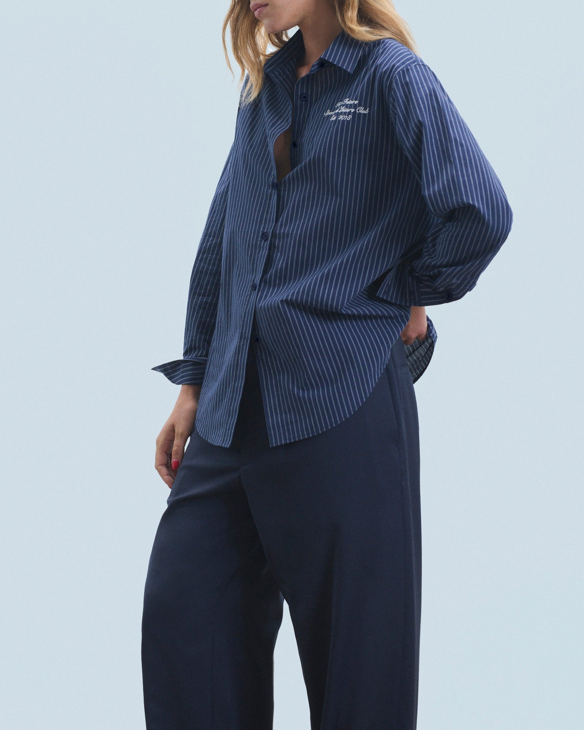 Chemise à manches longues - Bleu Foncé Rayé