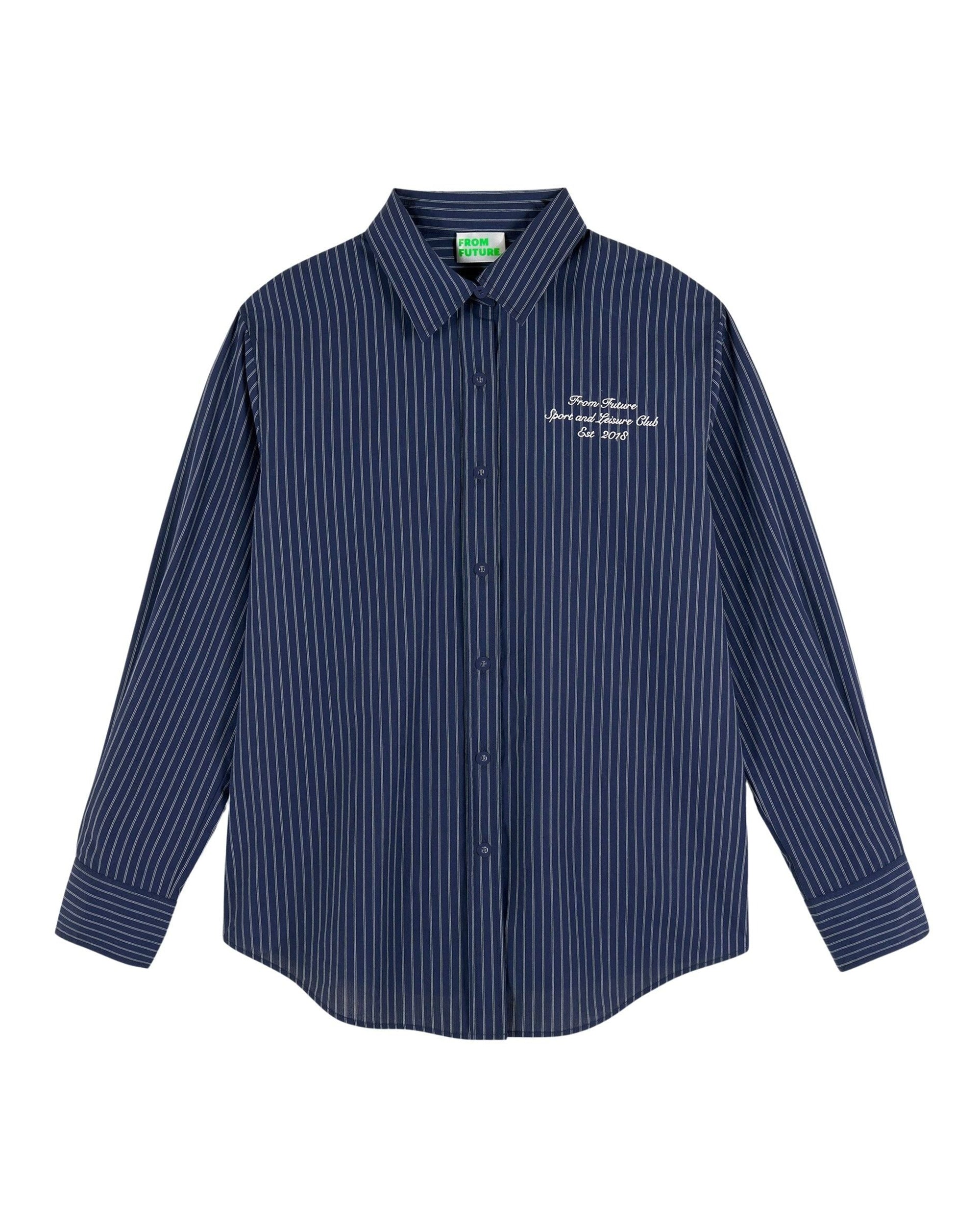 Chemise à manches longues - Bleu Foncé Rayé