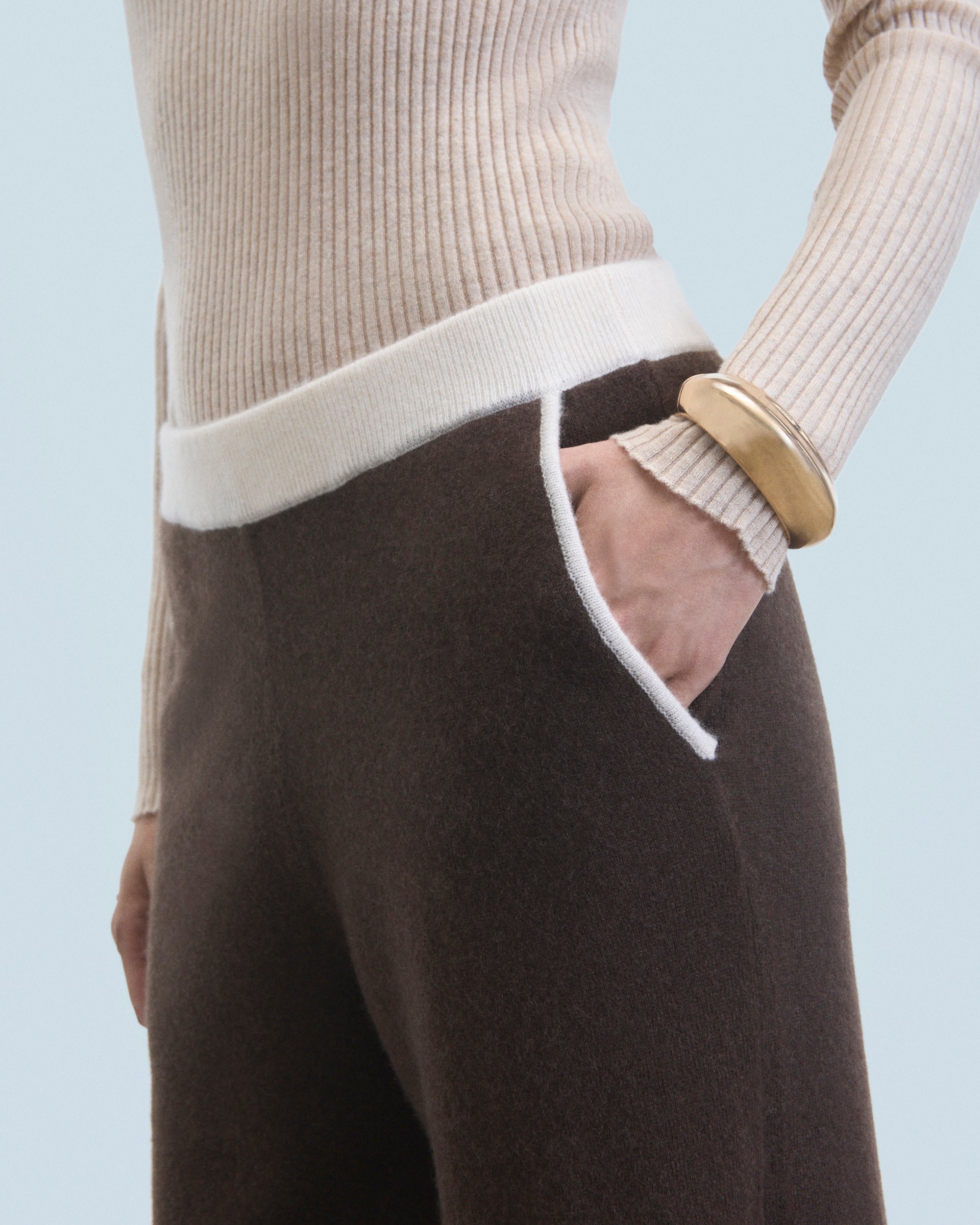 Pantalon de jogging large bicolore en cachemire - Chocolat