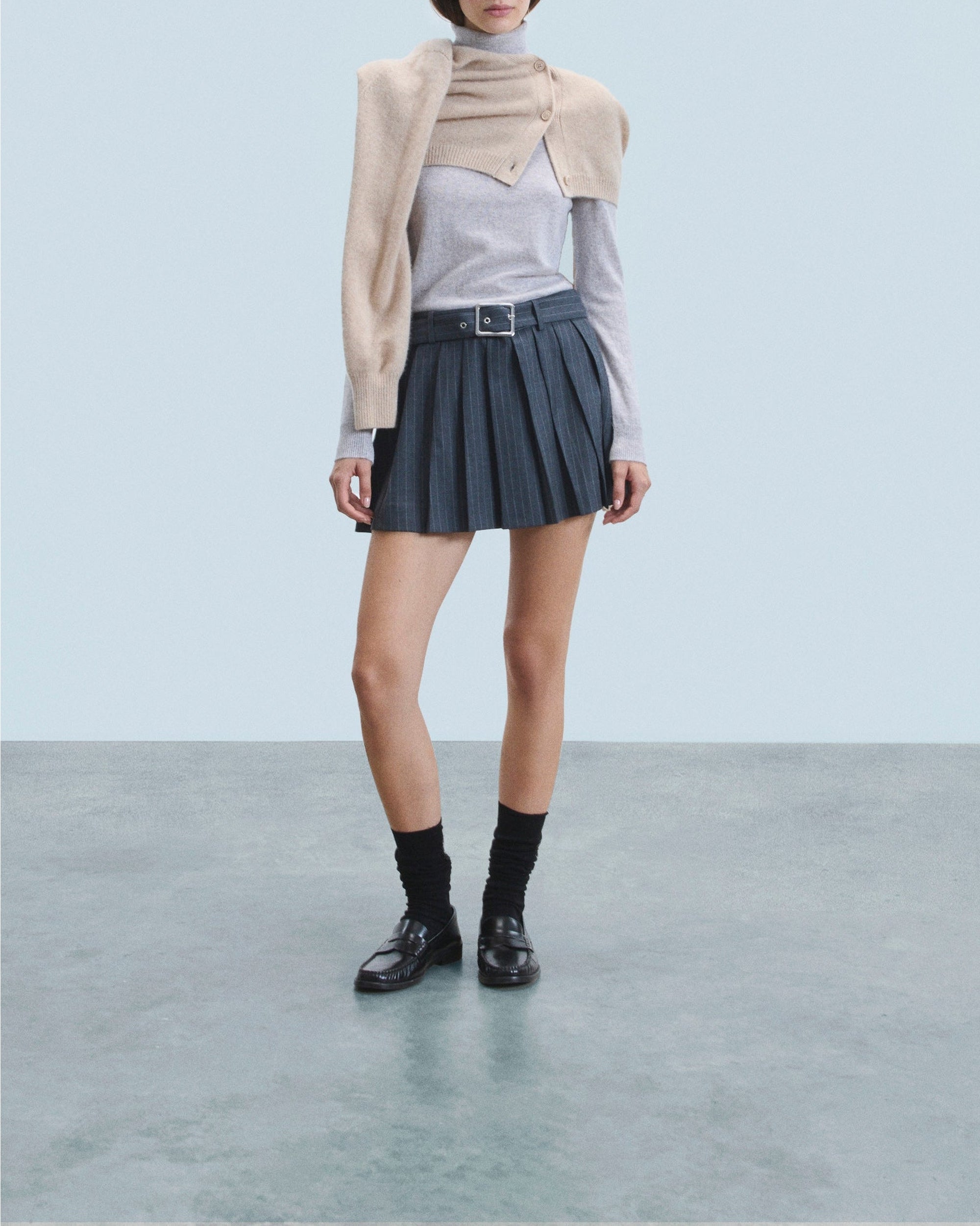 Jupe tailoring en laine - Rayures Gris