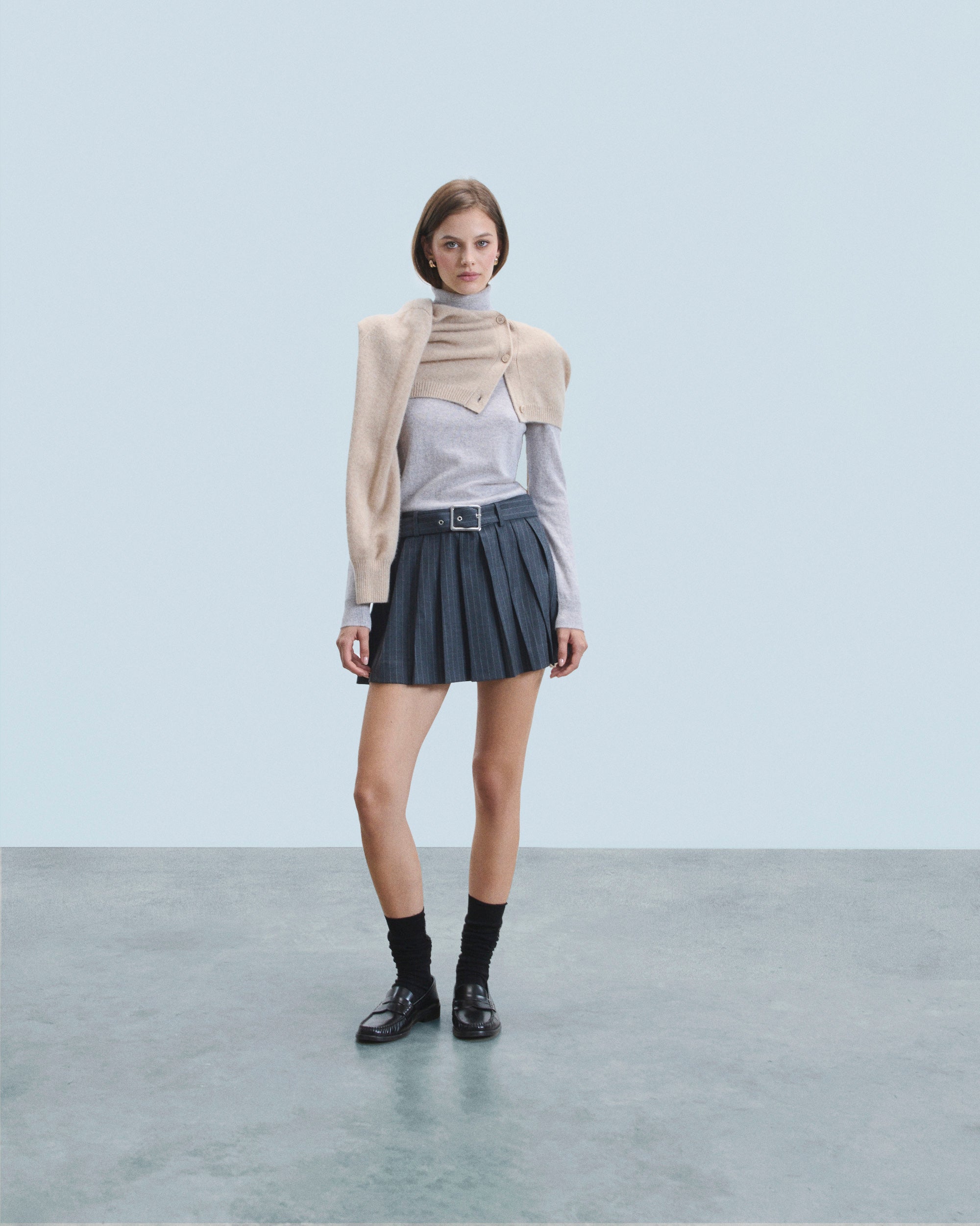 RAYURES GRIS / NEW / QTY : 26 / Jupe Mini Tailoring - Rayures Gris