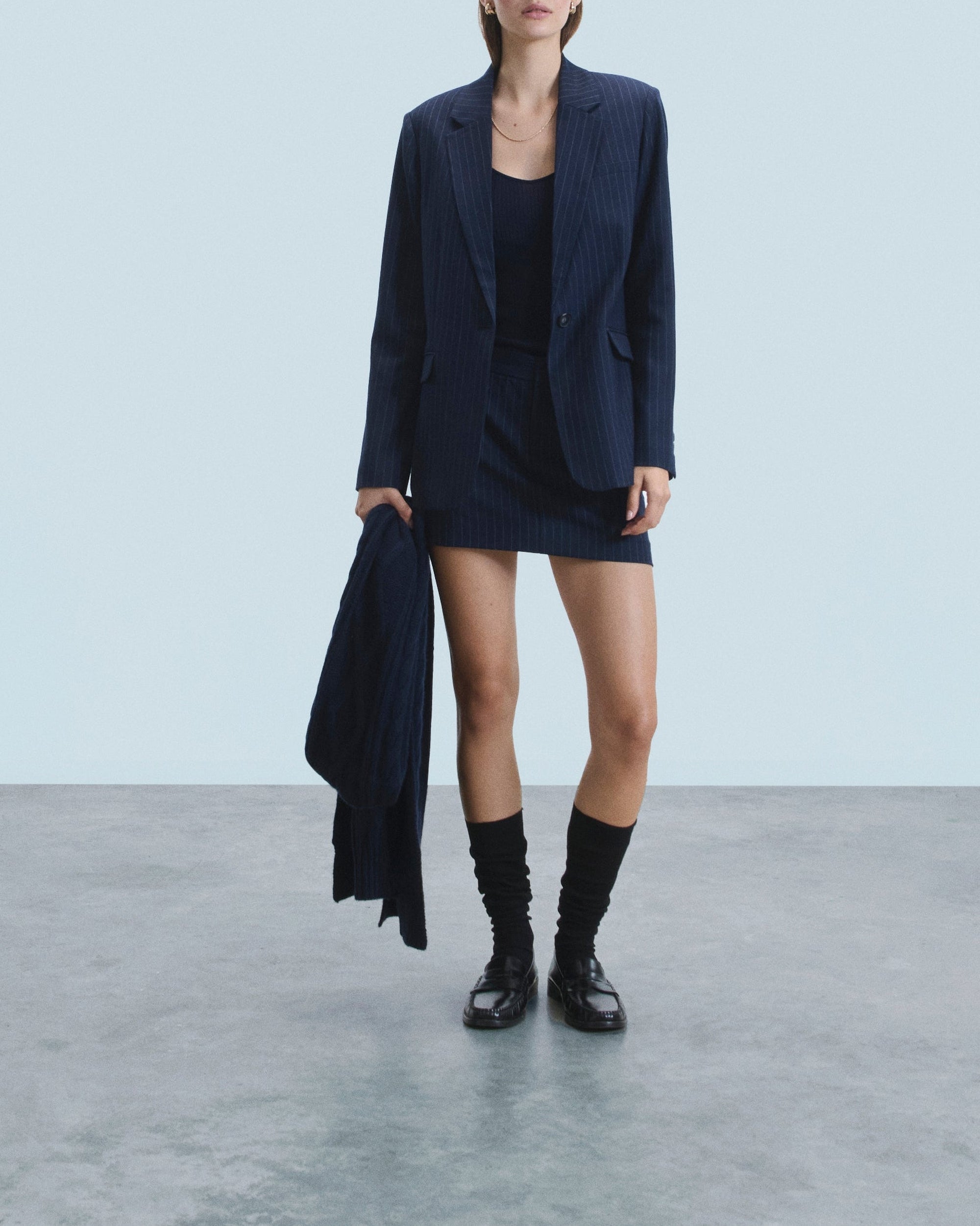 Jupe tailoring en laine - Rayures Navy