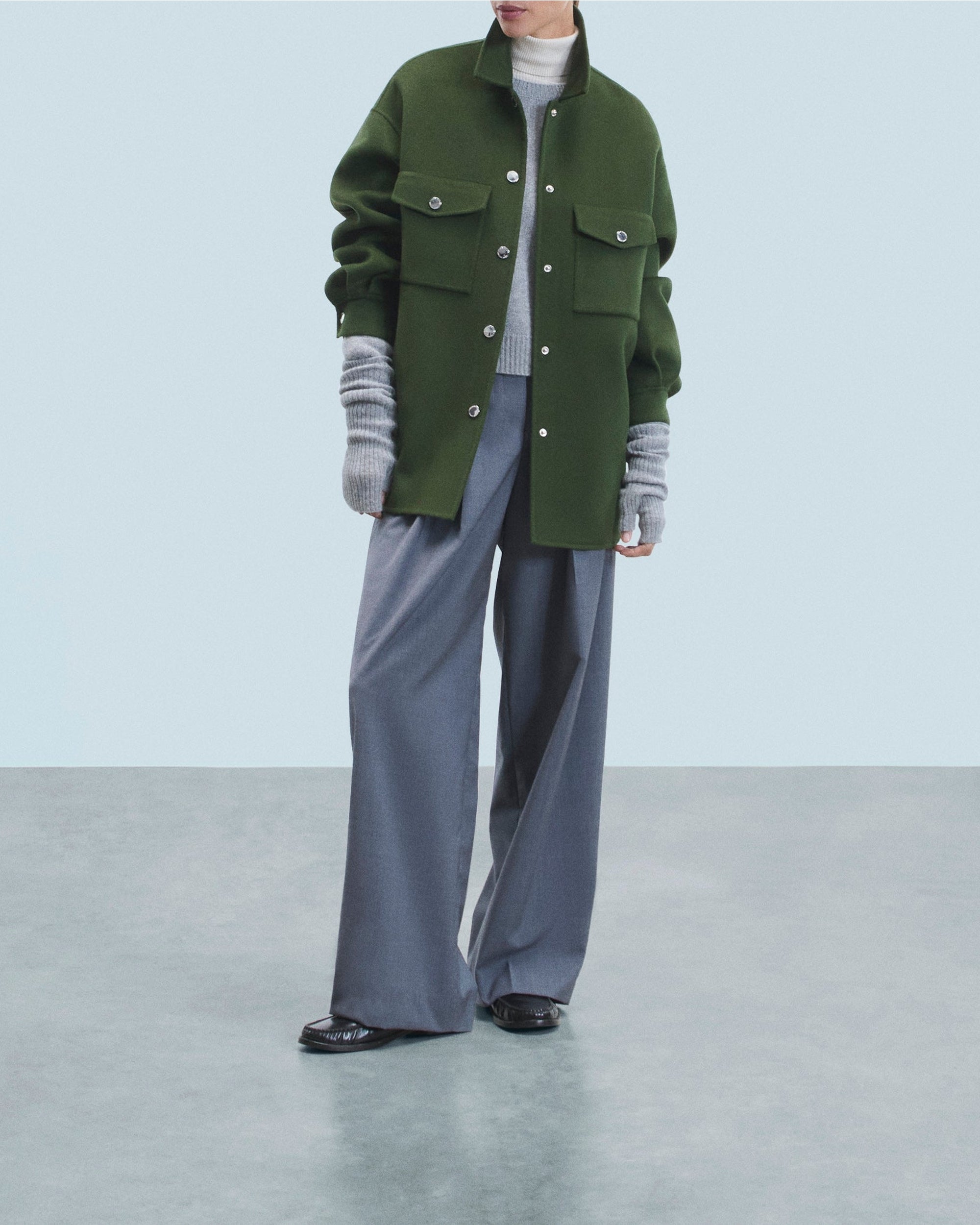 Veste à col chemise en laine - Kaki