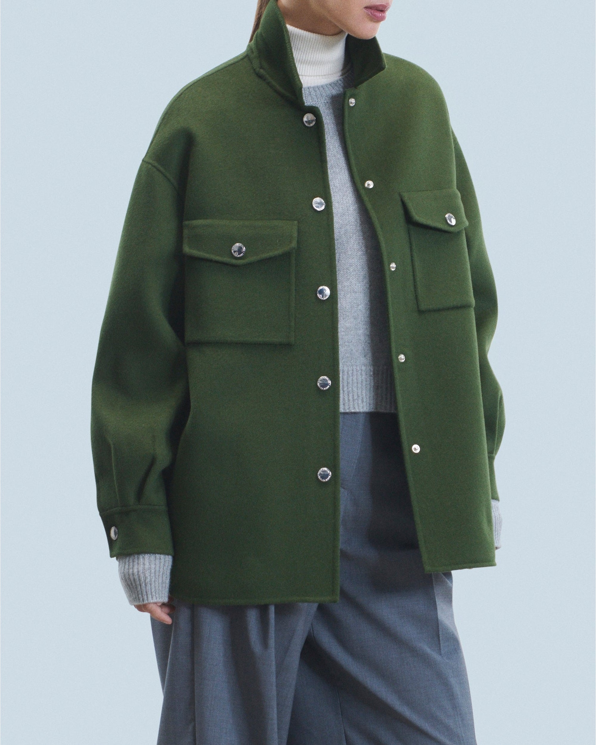 Veste à col chemise en laine - Kaki