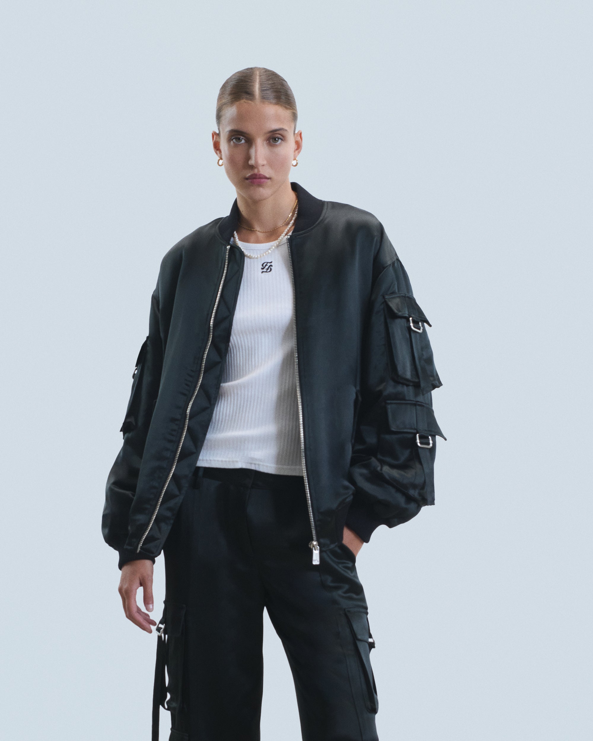 NOIR / NEW / QTY : 5 / Outerwear Veste Bombers Satin - Noir