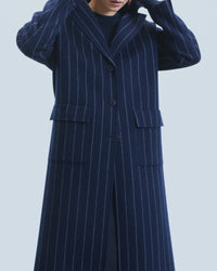 Manteau à poches en laine - Rayures Navy