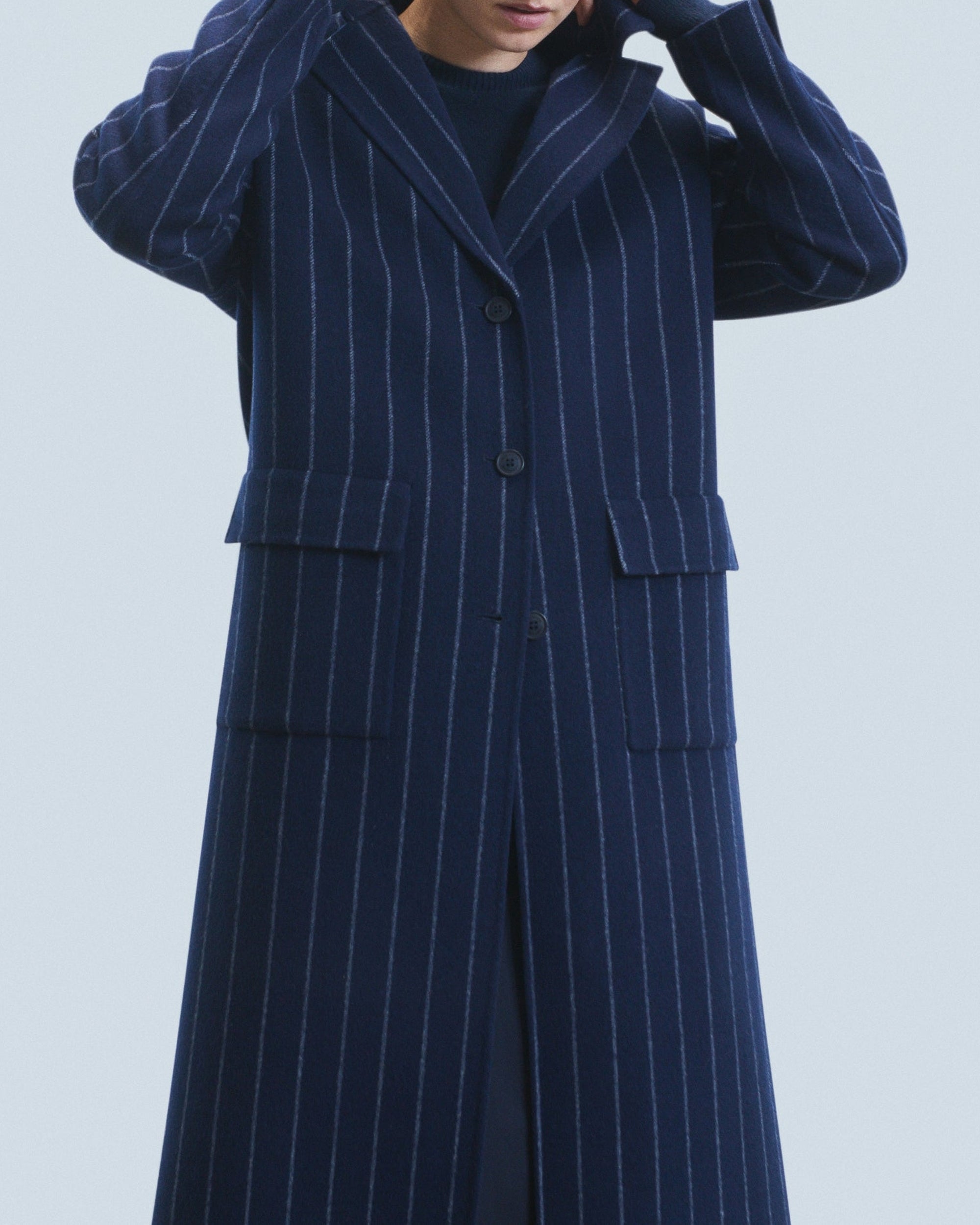 Manteau à poches en laine - Rayures Navy