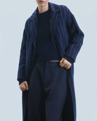 Manteau à poches en laine - Rayures Navy