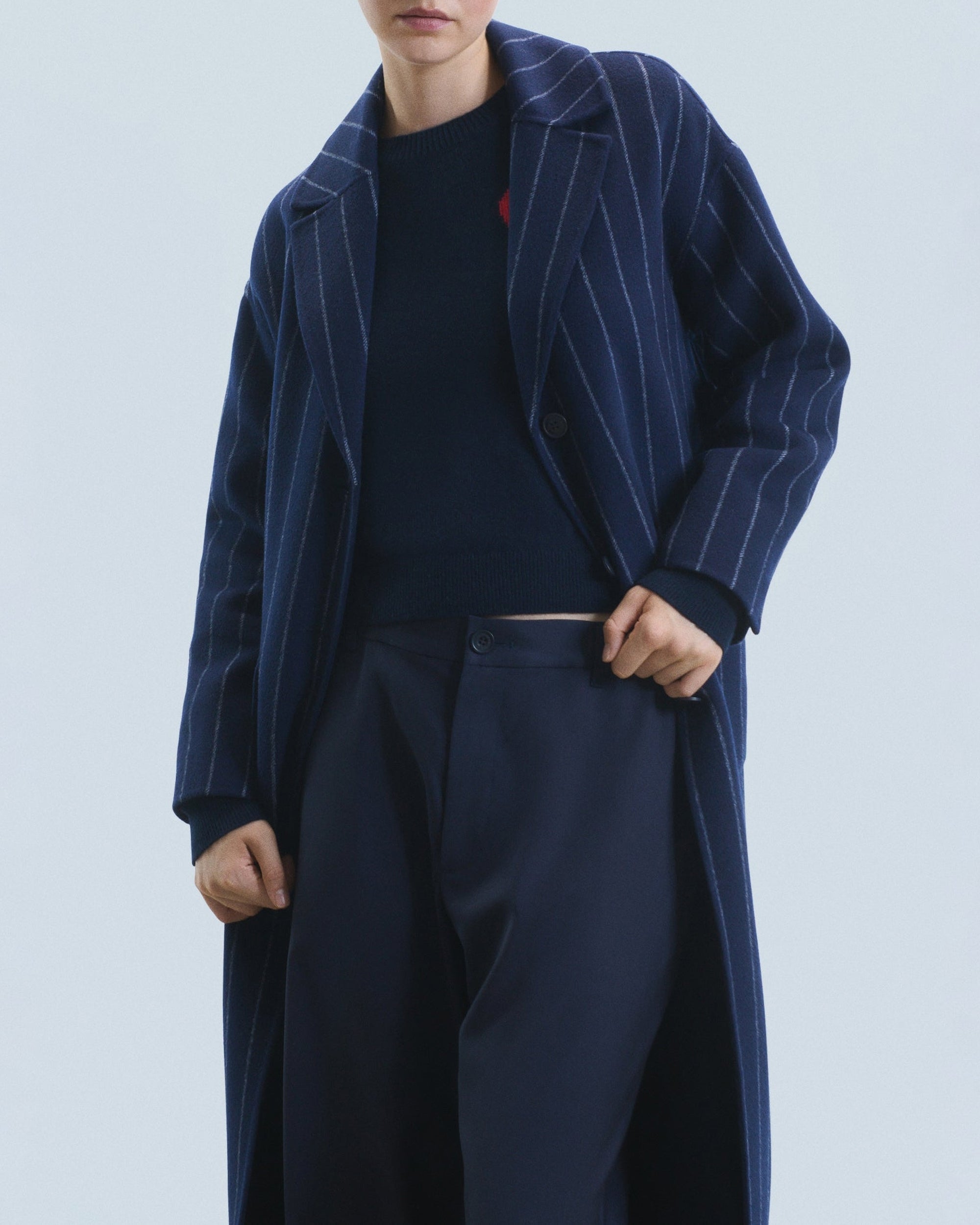 Manteau à poches en laine - Rayures Navy