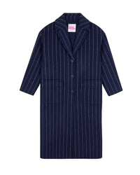 Manteau à poches en laine - Rayures Navy