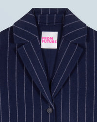 Manteau à poches en laine - Rayures Navy
