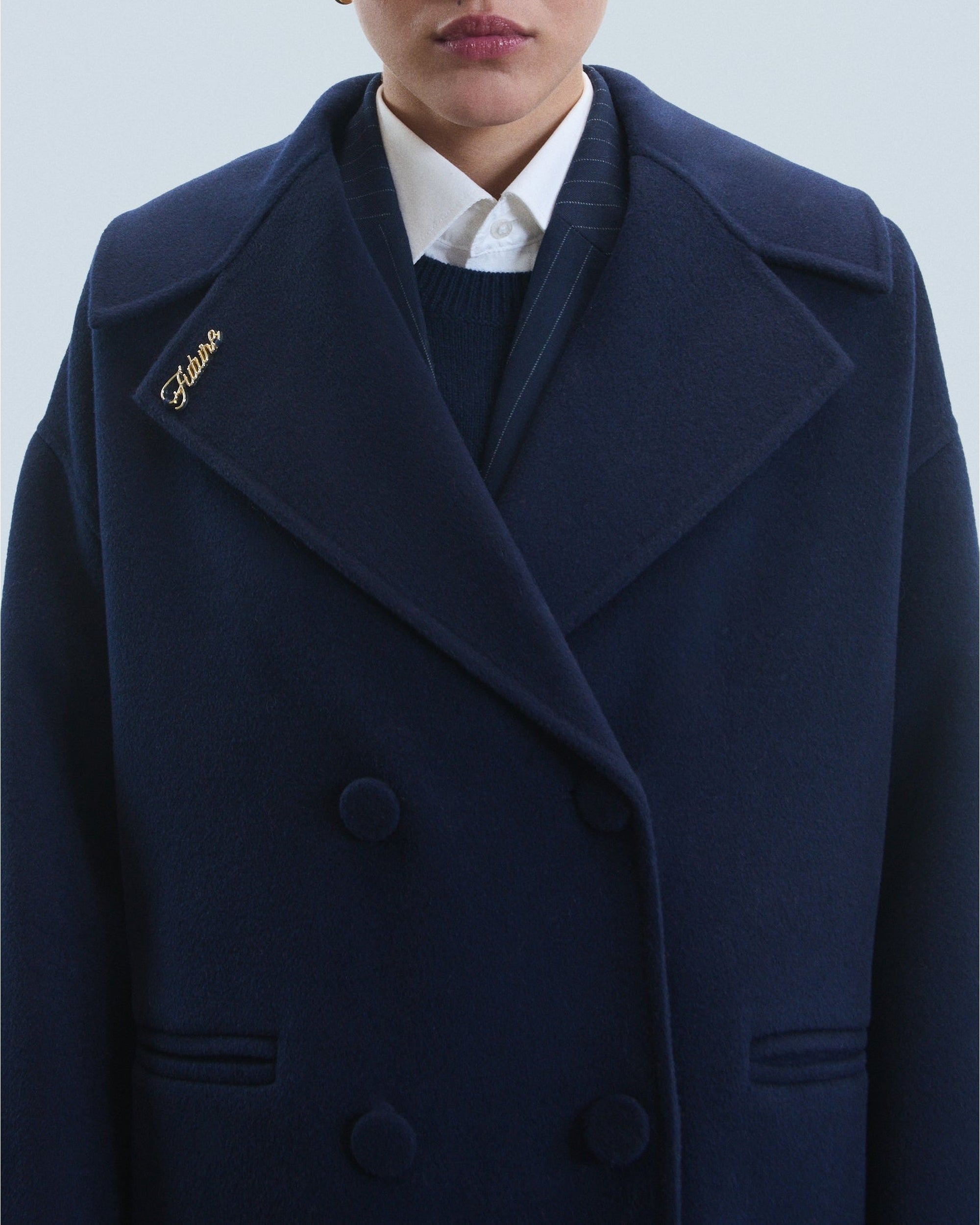 Double-breasted wool coat - Navy