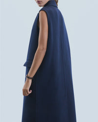 Sleeveless wool coat - Navy