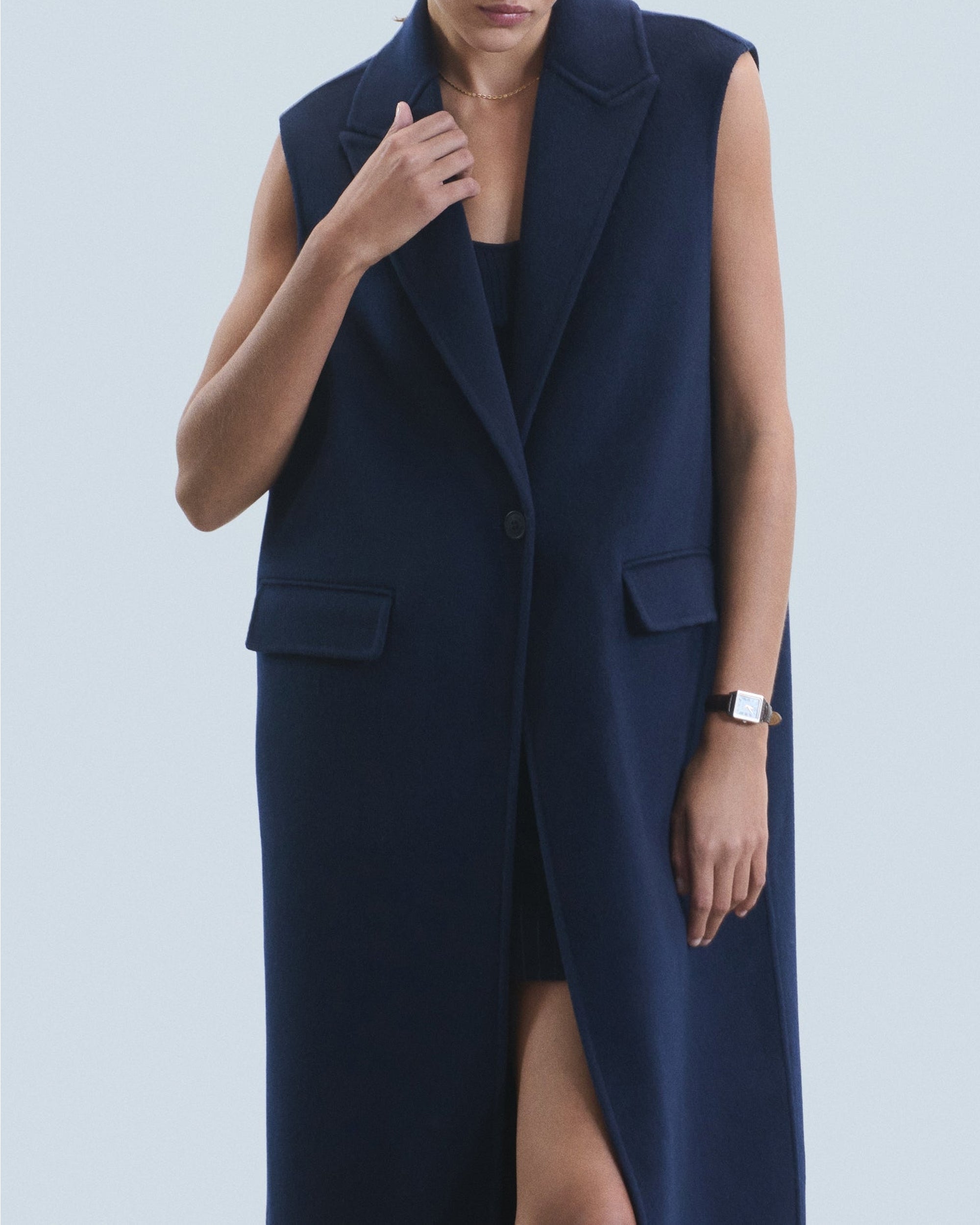 Sleeveless wool coat - Navy
