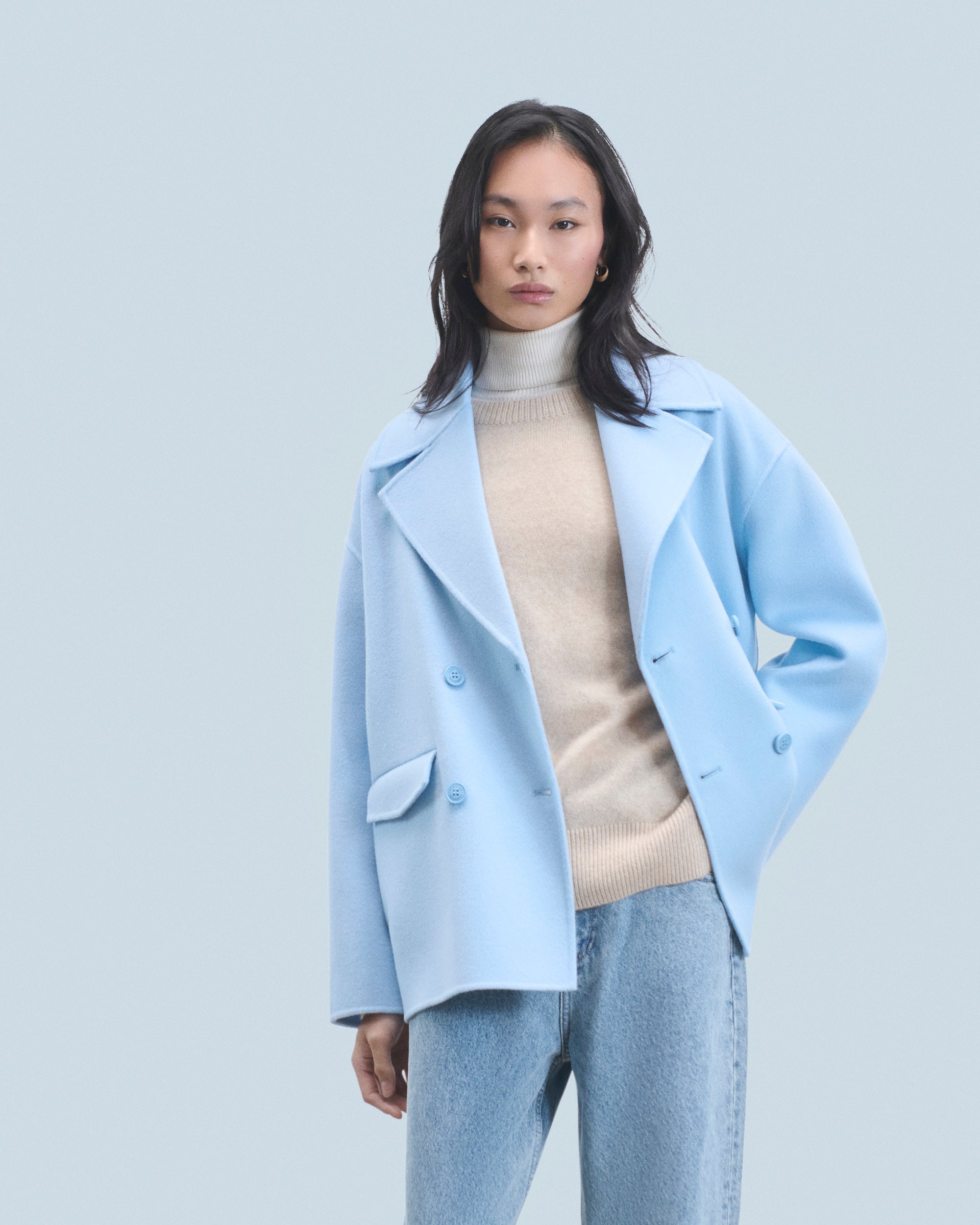 BABY BLUE / NEW / QTY : 16 / Outerwear Veste Caban - Baby Blue
