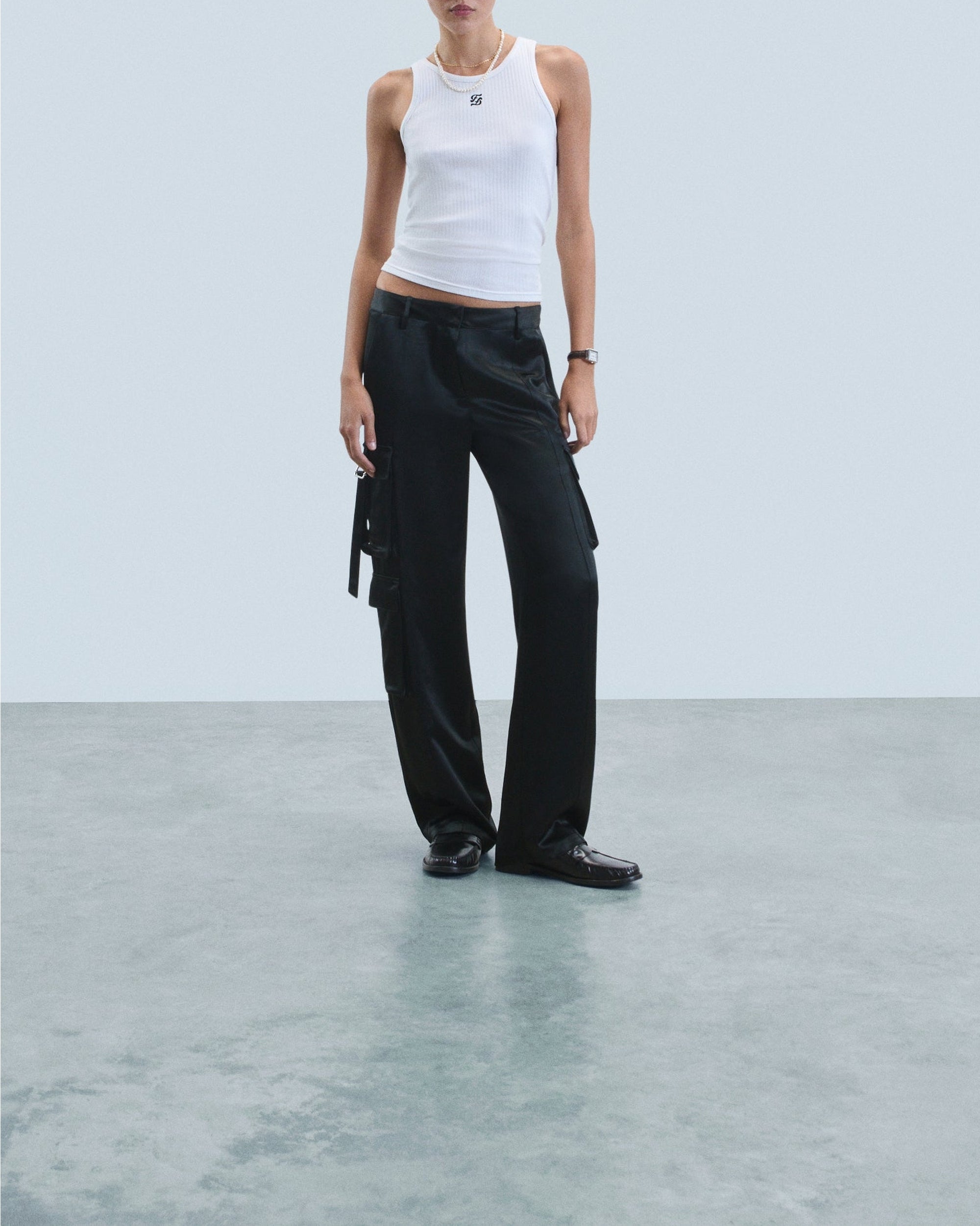 Pantalon cargo en satin - Noir