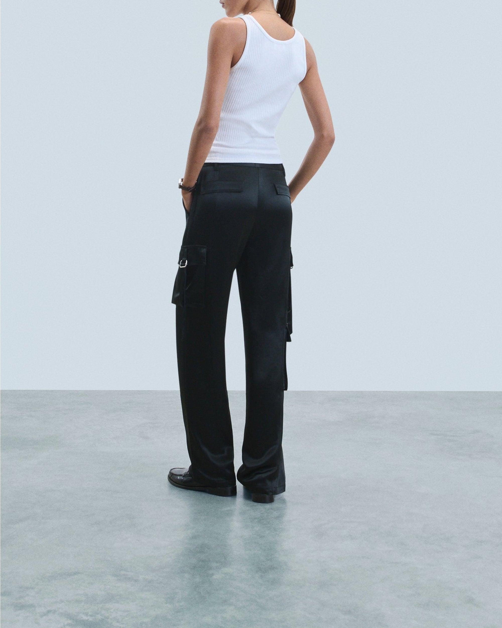 Pantalon cargo en satin - Noir