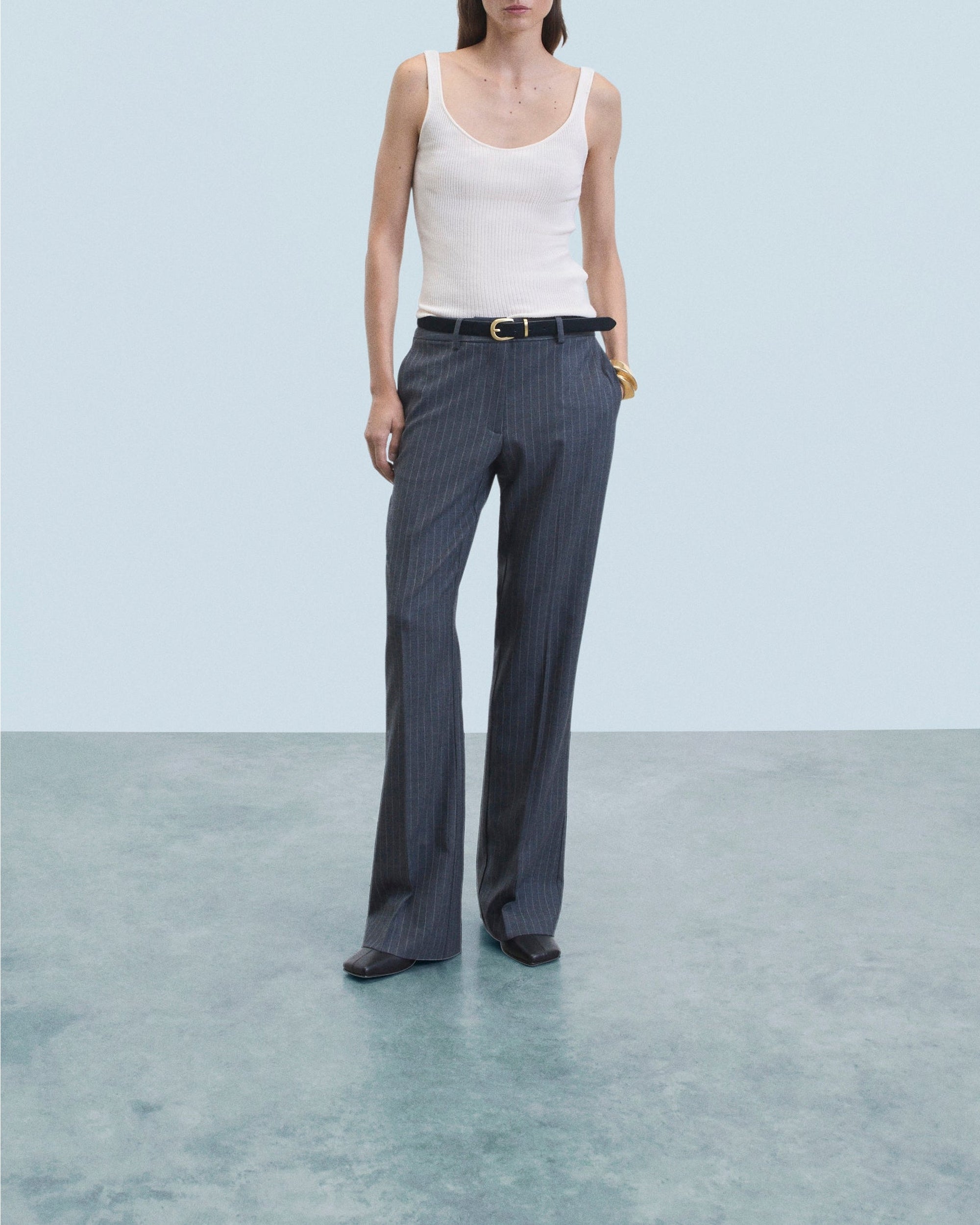 Pantalon large tailoring en laine - Rayures Gris