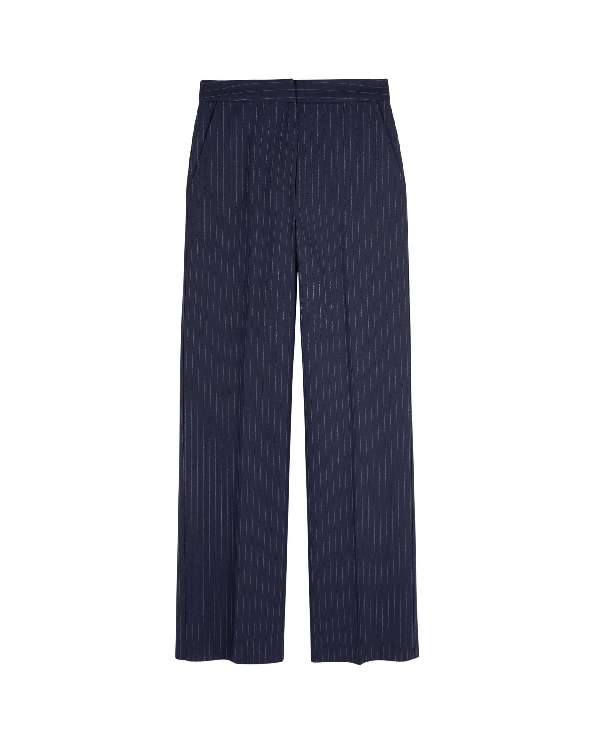 Pantalon large tailoring en laine - Rayures Navy