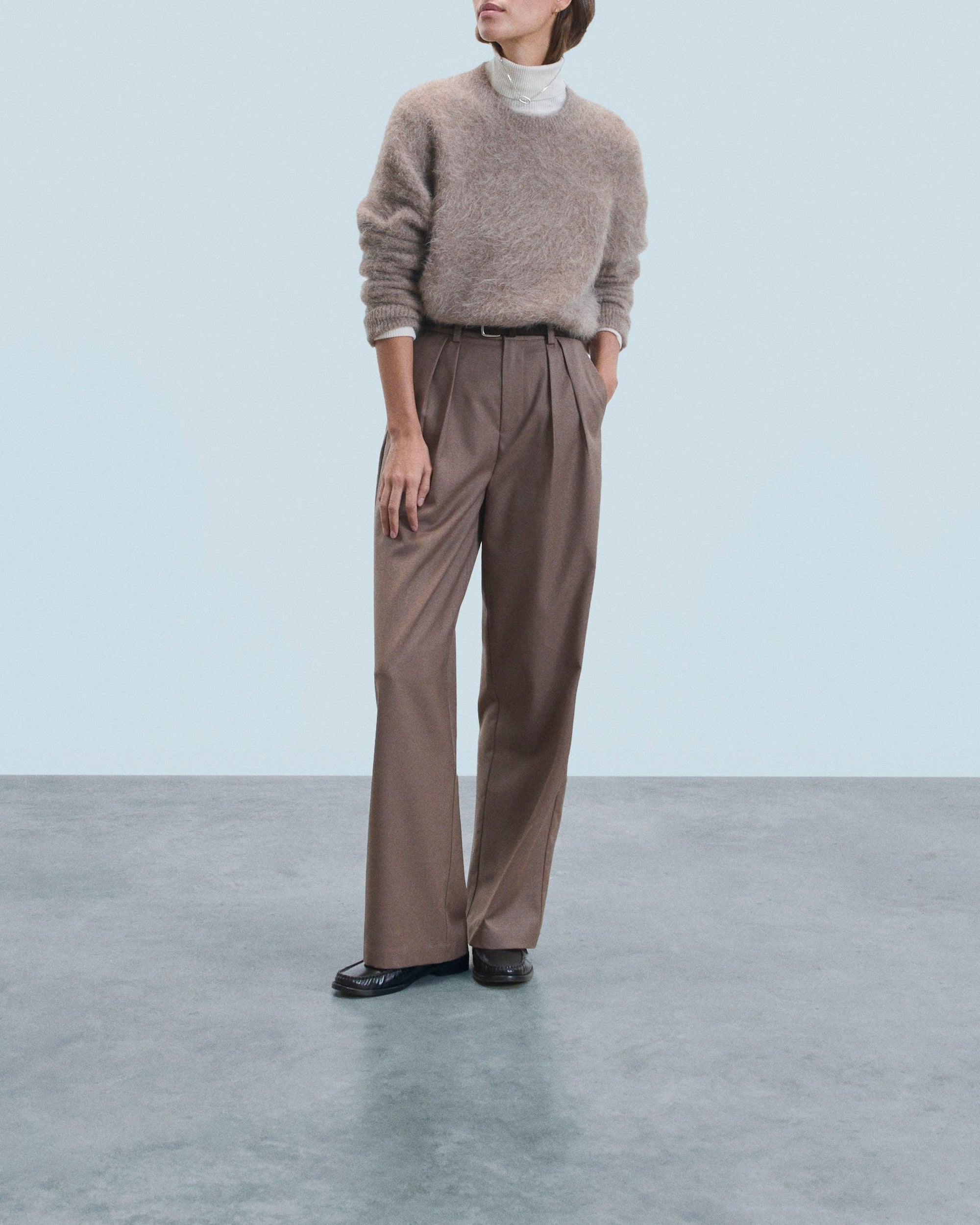 Pantalon large tailoring en laine - Taupe