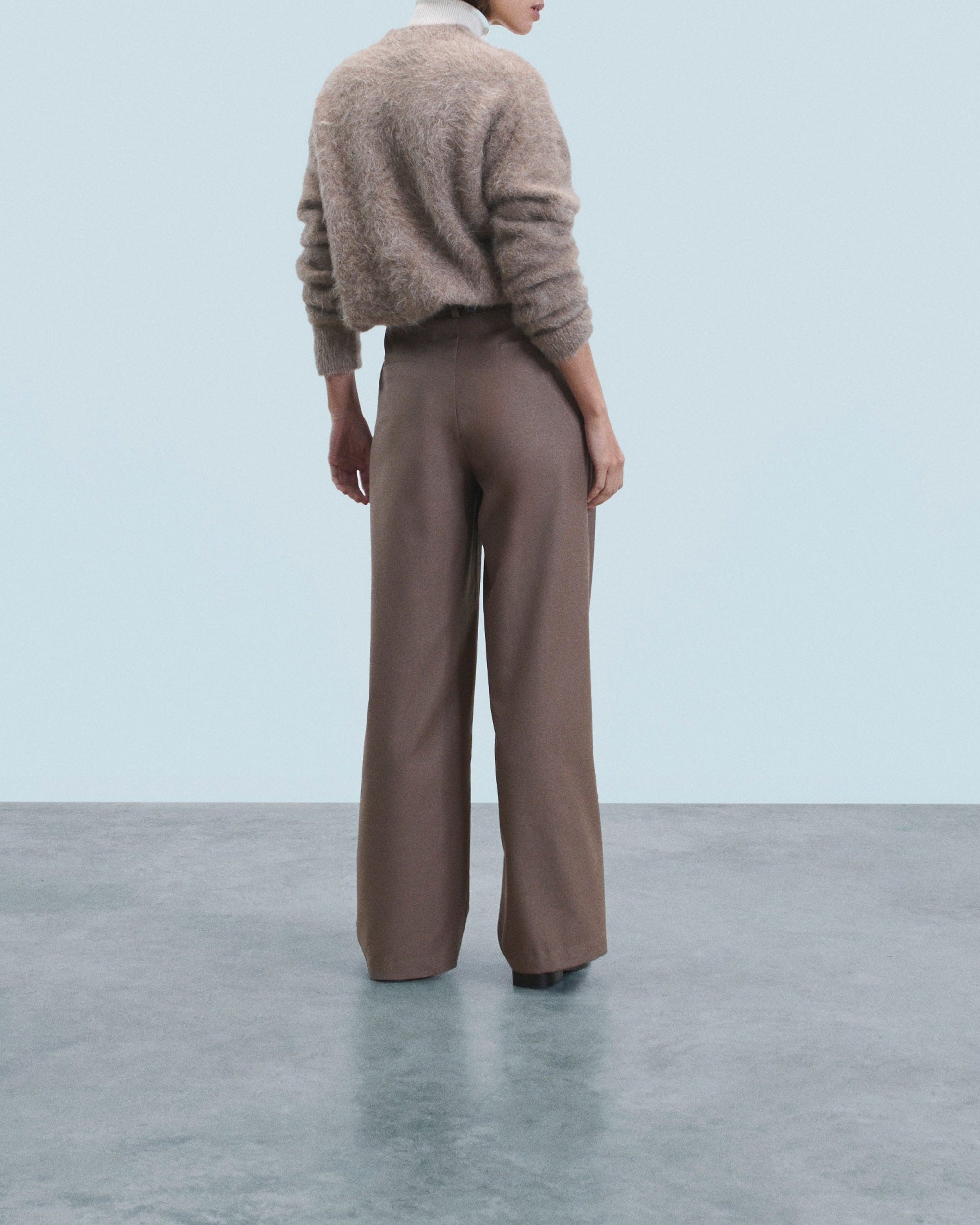 Pantalon large tailoring en laine - Taupe
