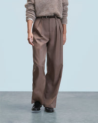 Pantalon large tailoring en laine - Taupe