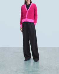 Cardigan bicolore léger en cachemire - Raspberry Pink