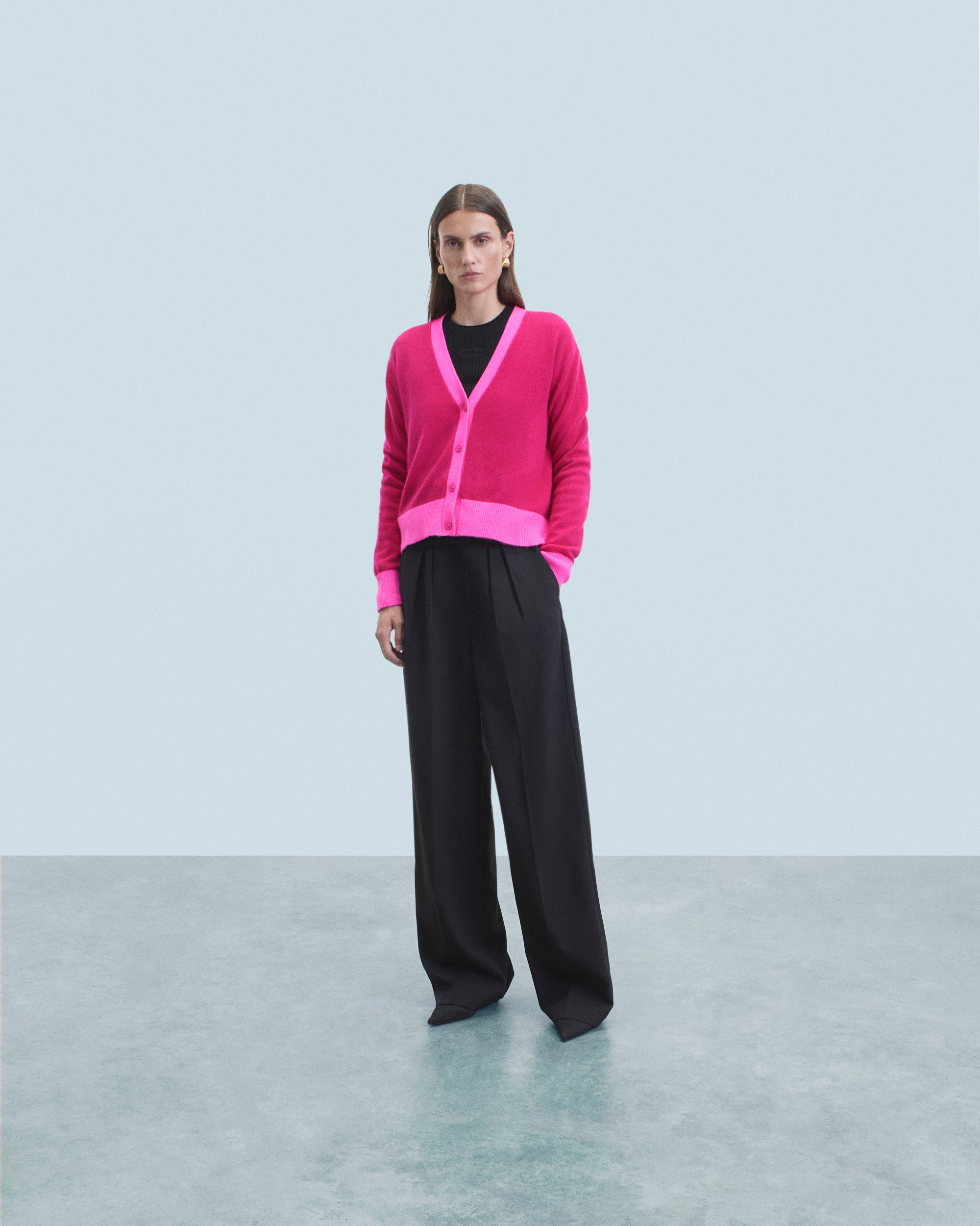 Y. ONLY PORTE / RASPBERRY PINK / NEW / QTY : 5 / Pull Cardigan Bicolore Léger - Raspberry Pink