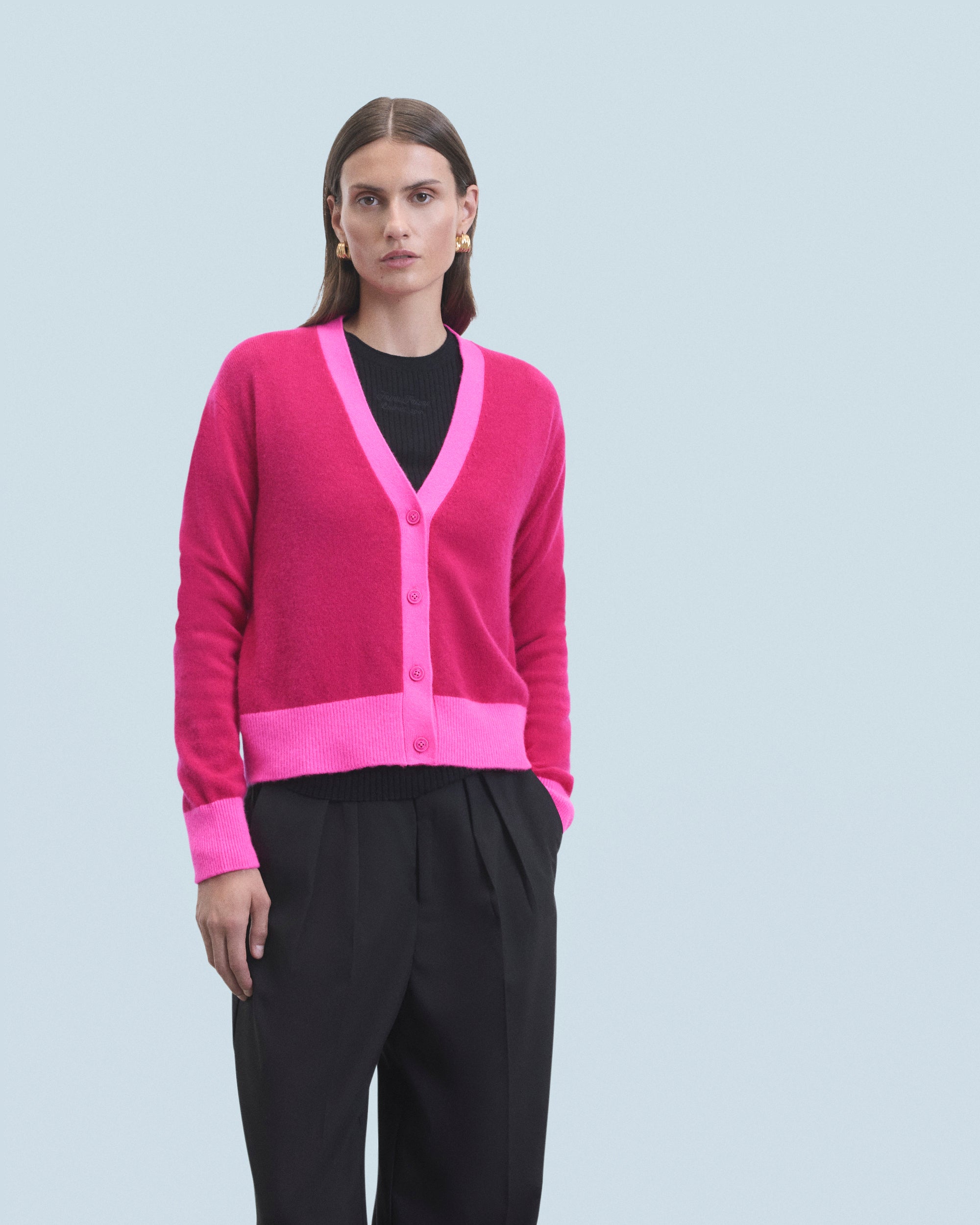 Y. ONLY PORTE / RASPBERRY PINK / NEW / QTY : 5 / Pull Cardigan Bicolore Léger - Raspberry Pink