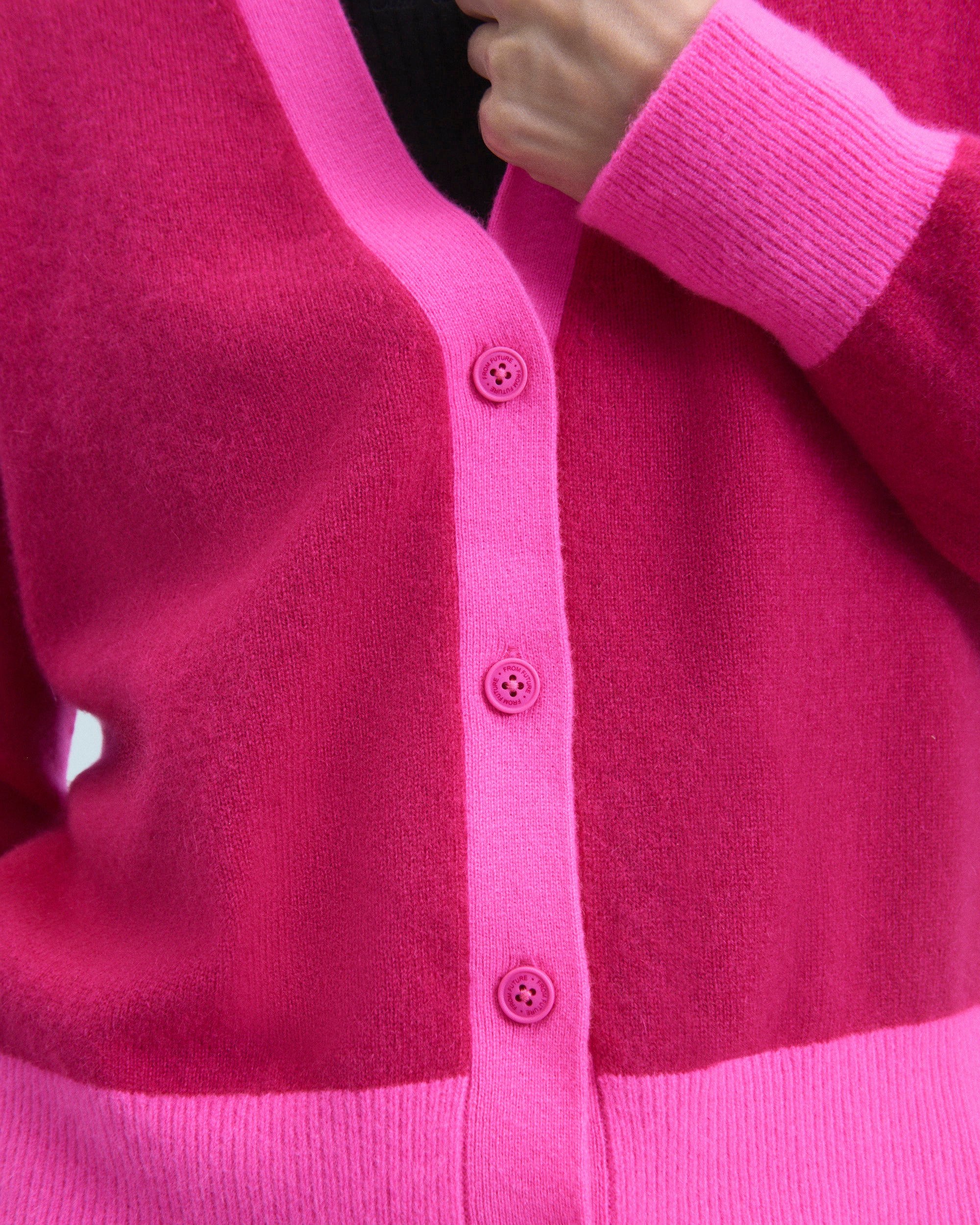 Cardigan bicolore léger en cachemire - Raspberry Pink