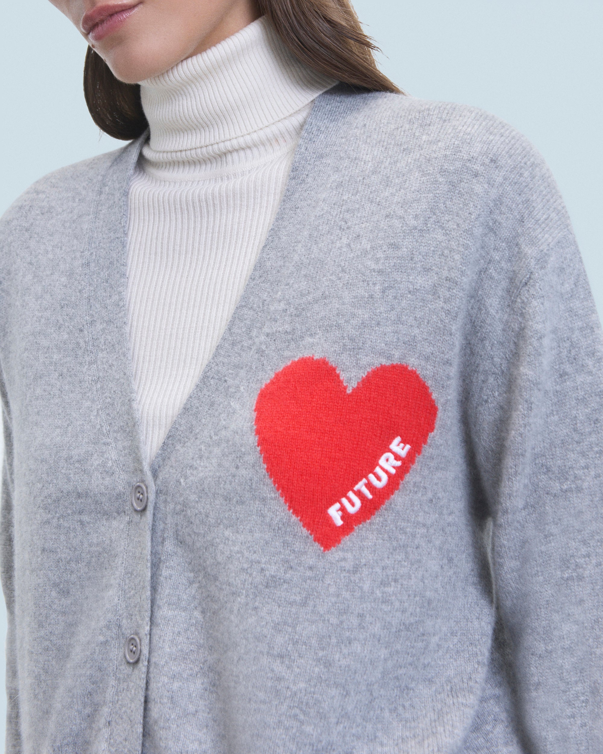 Cardigan Coeur Léger en cachemire - Gris Chiné Foncé