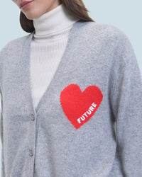 GRIS CHINE FONCE / NEW / QTY : 9 / Pull Cardigan Coeur Léger - Gris Chine Fonce