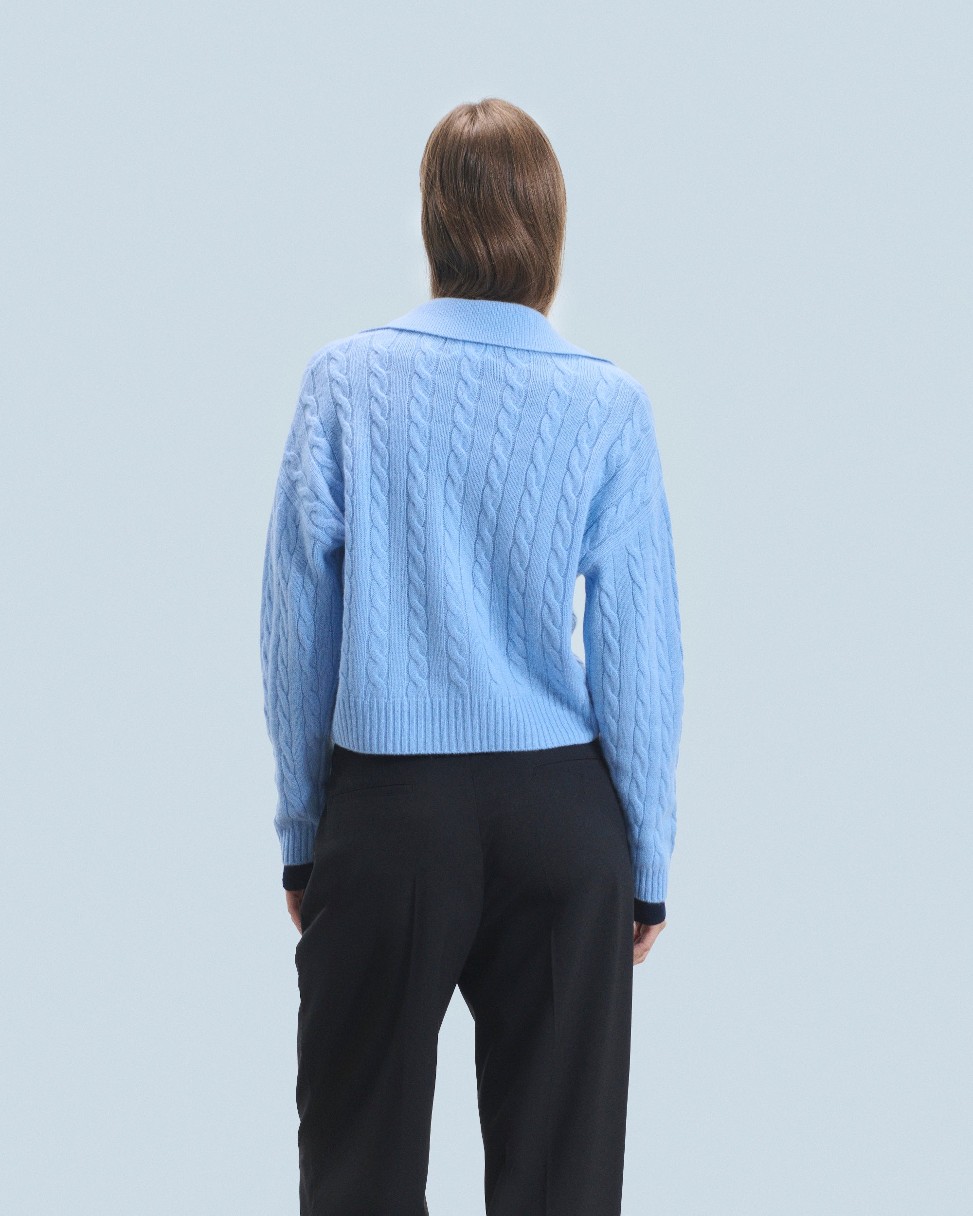 ZZ HORS LIGNE Pull Cardigan à côtes en cachemire - Fairy Blue