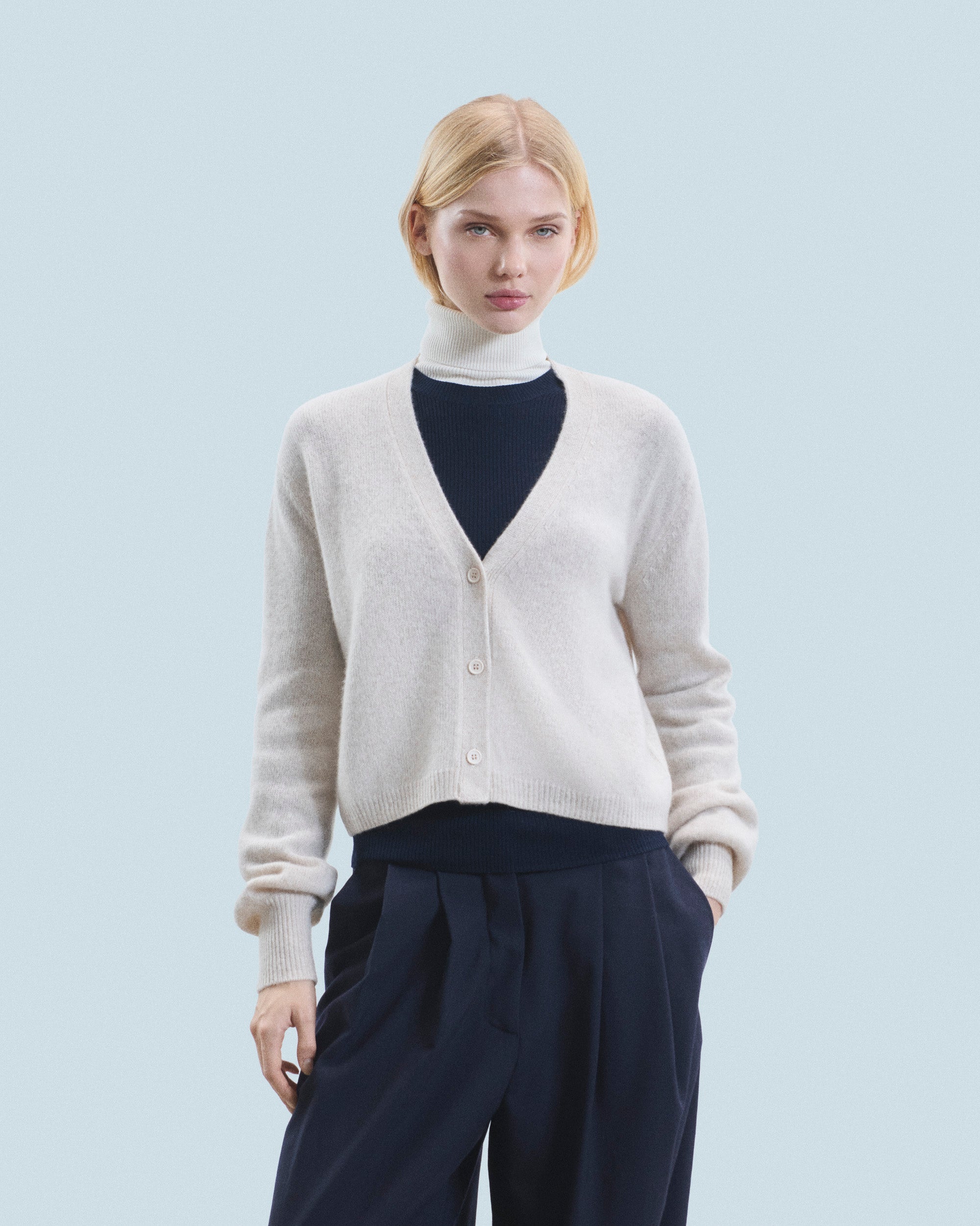 BEIGE MOULINE / DJV / QTY : 67 / Pull Cardigan - Beige Mouline