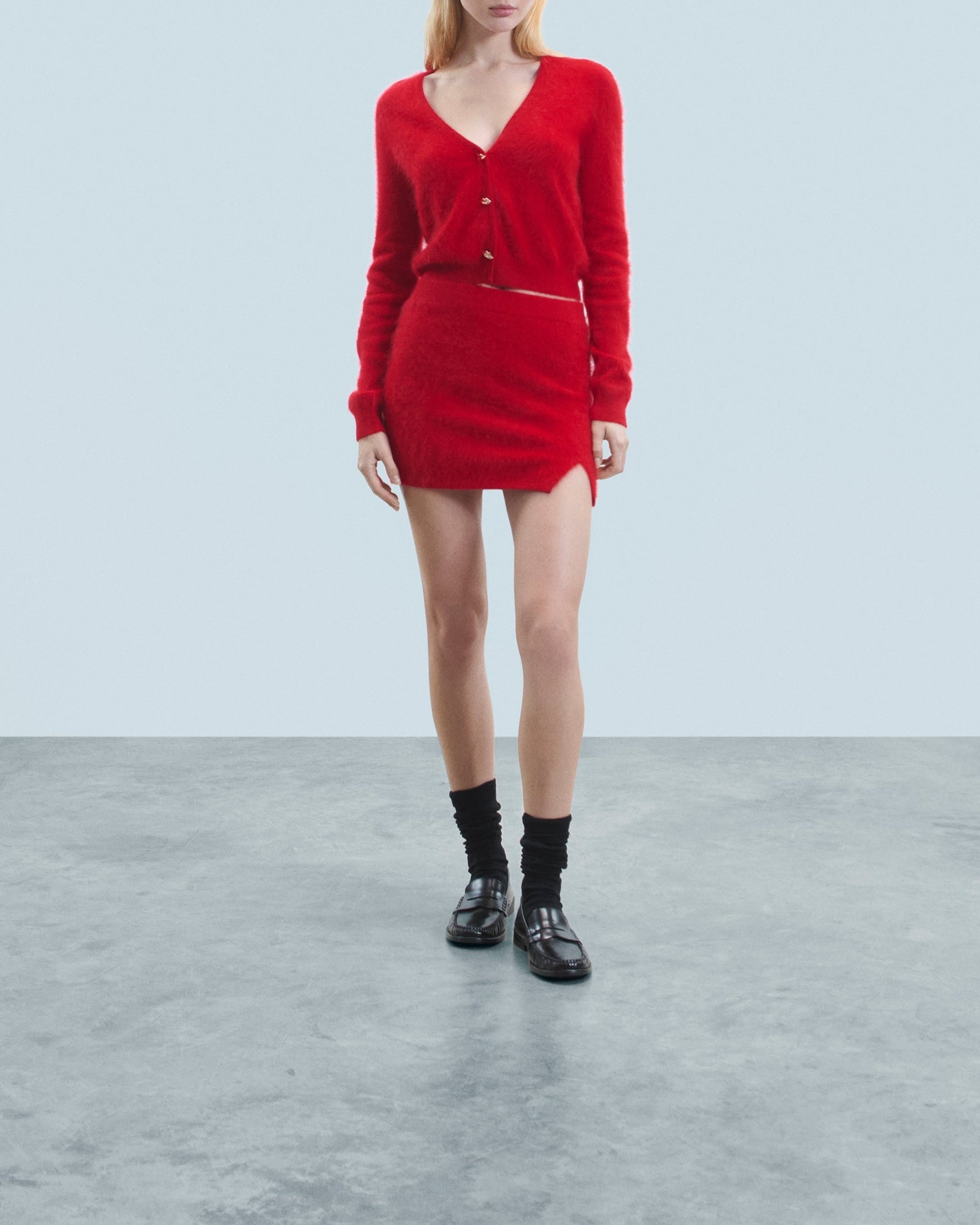 Cardigan en cachemire brossé - Hot Red