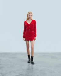HOT RED / NEW / QTY : 1 / Pull Cardigan en Cachemire Brossé Boutons Bijoux - Hot Red