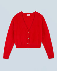 HOT RED / NEW / QTY : 1 / Pull Cardigan en Cachemire Brossé Boutons Bijoux - Hot Red
