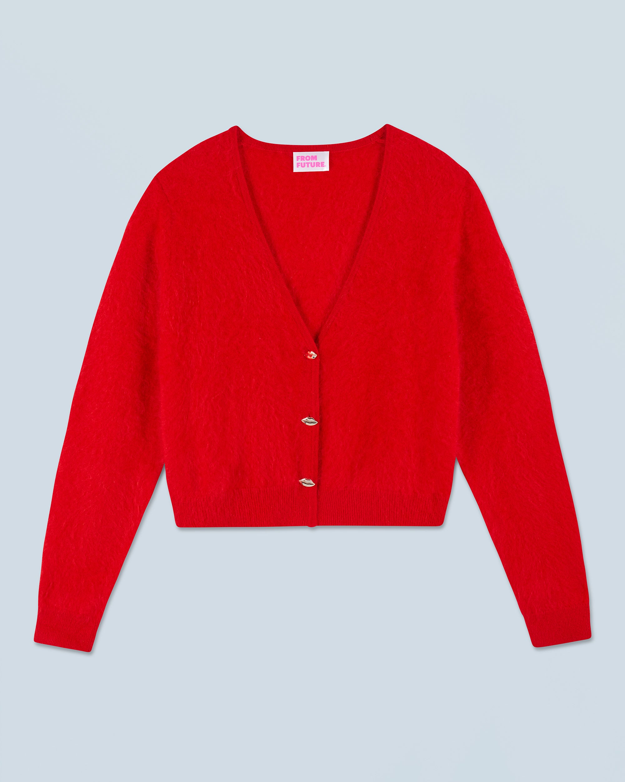 HOT RED / NEW / QTY : 1 / Pull Cardigan en Cachemire Brossé Boutons Bijoux - Hot Red