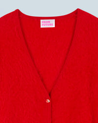 HOT RED / NEW / QTY : 1 / Pull Cardigan en Cachemire Brossé Boutons Bijoux - Hot Red