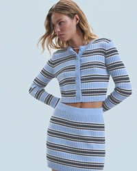 FAIRY BLUE / NEW / QTY : 8 / Pull Cardigan Rayé - Fairy Blue