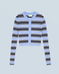 FAIRY BLUE / NEW / QTY : 8 / Pull Cardigan Rayé - Fairy Blue