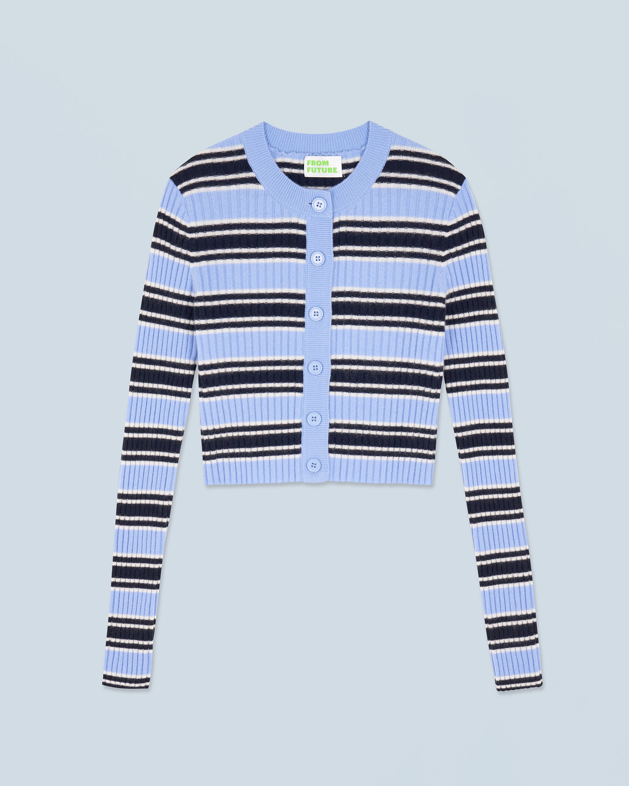 FAIRY BLUE / NEW / QTY : 8 / Pull Cardigan Rayé - Fairy Blue