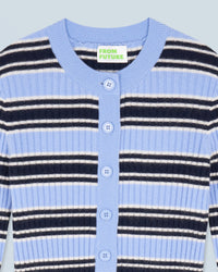 FAIRY BLUE / NEW / QTY : 8 / Pull Cardigan Rayé - Fairy Blue