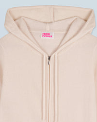 Hoodie zippé en cachemire - Ecru