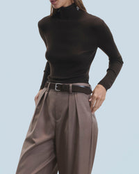 Pull col roulé en laine - Chocolat