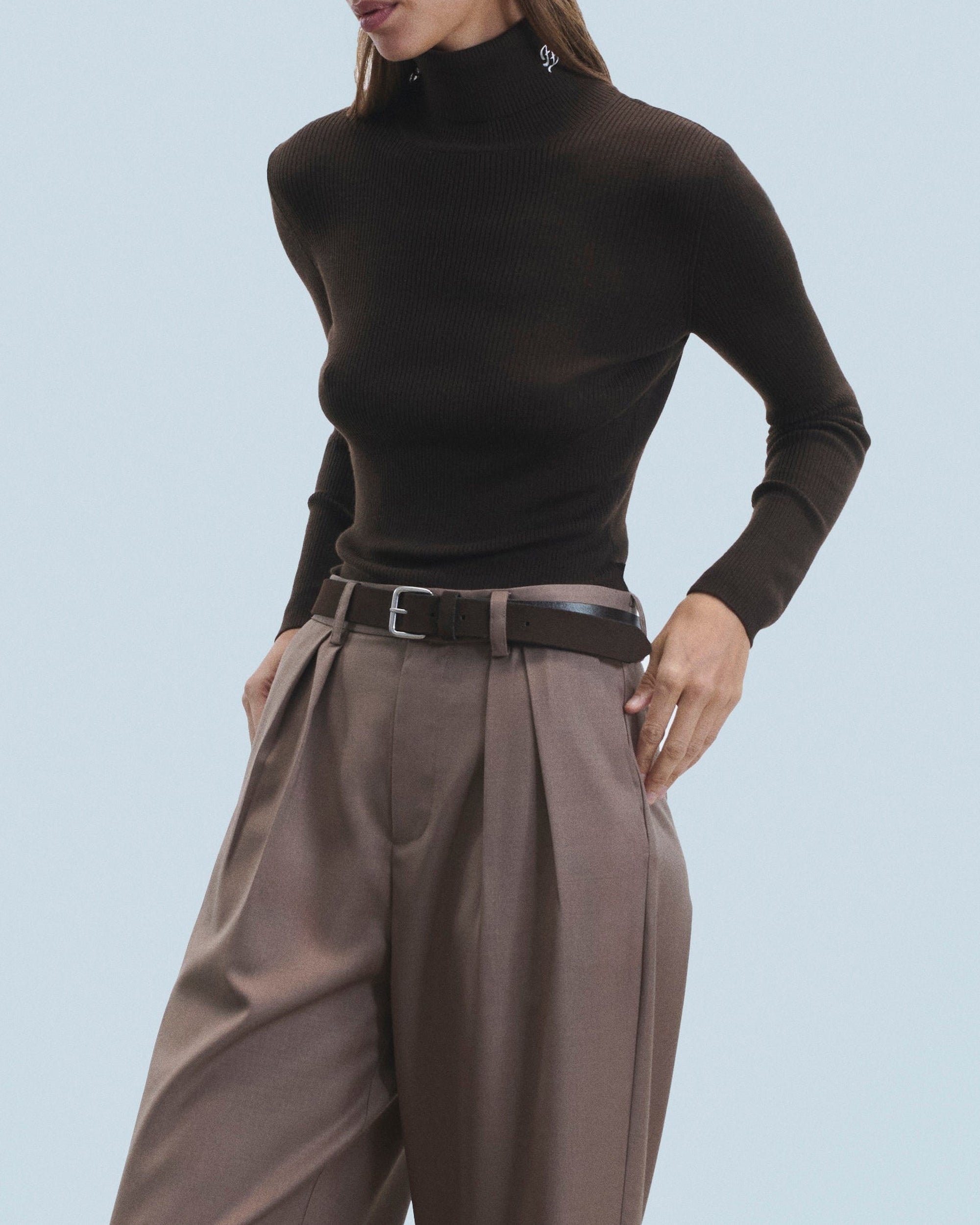 Pull col roulé en laine - Chocolat